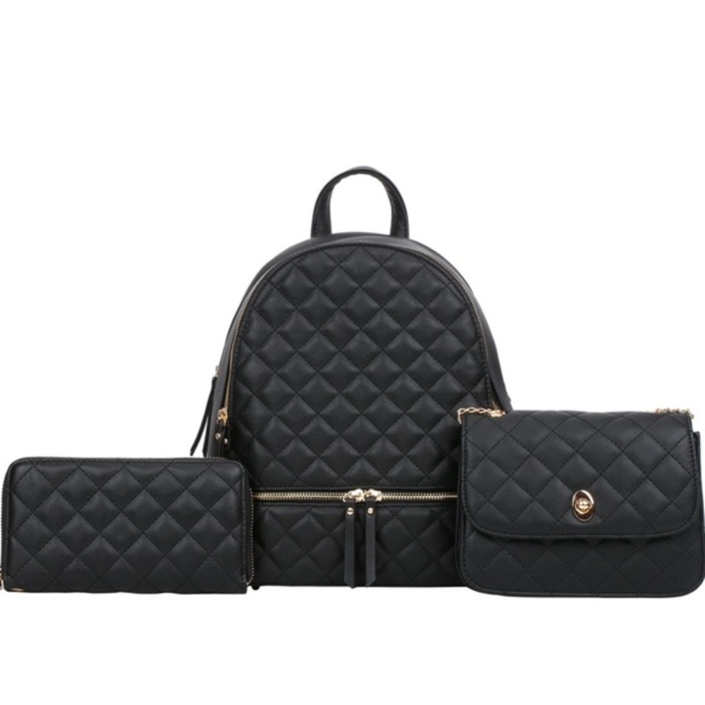 Quilted double zipper backpack set